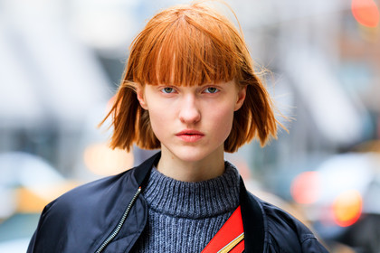 atmosphere details, AUTUMN WINTER 2017-2018, AW 17-18, black jacket, bomber jacket, detail, FALL WINTER 2017-2018, fashion week, frenchystyle, FW, FW 17-18, grey sweater, horizontal, jonathan paciullo, model, NEW YORK, NYFW, portrait, red head, street style