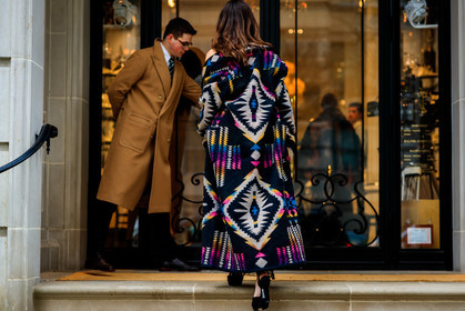 black shoes, graphic jacket, high heels, leather shoes, multicolor jacket, printed jacket, frenchystyle, jonathan paciullo, street style, NYFW, NEW YORK, AUTUMN WINTER 2019-2020, AW 19-20, FALL WINTER 2019-2020, FW 19-20, fashion week, FW, atmosphere details, horizontal, detail