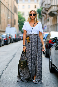 black and white, chloé, graphic skirt, green bag, leather bag, louis vuitton, monogram, necklace, nina suess, printed skirt, sunglasses, white t shirt, fashion week, frenchystyle, FW, jonathan paciullo, street style, MFW, MILAN, SPRING SUMMER 2019, SS 19, vertical, full length