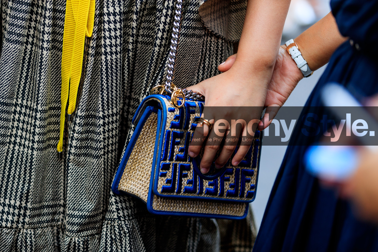 blue bag, checked, fendi, graphic bag, houndstooth pattern, leather bag, monogram, plaid, printed bag, PFW, fashion week, frenchystyle, FW, jonathan paciullo, street style, PARIS, horizontal, atmosphere details, detail, AUTUMN WINTER 2018-2019, FALL WINTER 2018-2019, FW 18-19