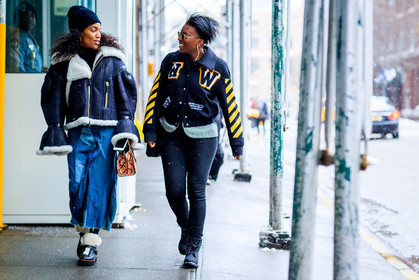 atmosphere details, AUTUMN WINTER 2017-2018, AW 17-18, beige bag, black beanie, black boots, black denim, black jacket, blue denim, denim pants, denim skirt, earrings, FALL WINTER 2017-2018, fashion week, fendi, frenchystyle, full length, fur collar, FW, FW 17-18, gabby prescod, graphic jacket, horizontal, jeans, jonathan paciullo, leather bag, leather boots, leather jacket, NEW YORK, NYFW, off white, patchwork, printed jacket, shearling, snake print, street style, striped jacket, sunglasses, trousers, white fur