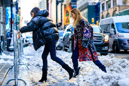 atmosphere details, AUTUMN WINTER 2017-2018, AW 17-18, black boots, black coat, blue denim, denim pants, down jacket, embroidered coat, Emmanuelle Alt, FALL WINTER 2017-2018, fashion week, frenchystyle, full length, FW, FW 17-18, high heels, horizontal, jeans, jennifer neyt, jonathan paciullo, leather boots, multicolor jacket, NEW YORK, NYFW, street style, trousers