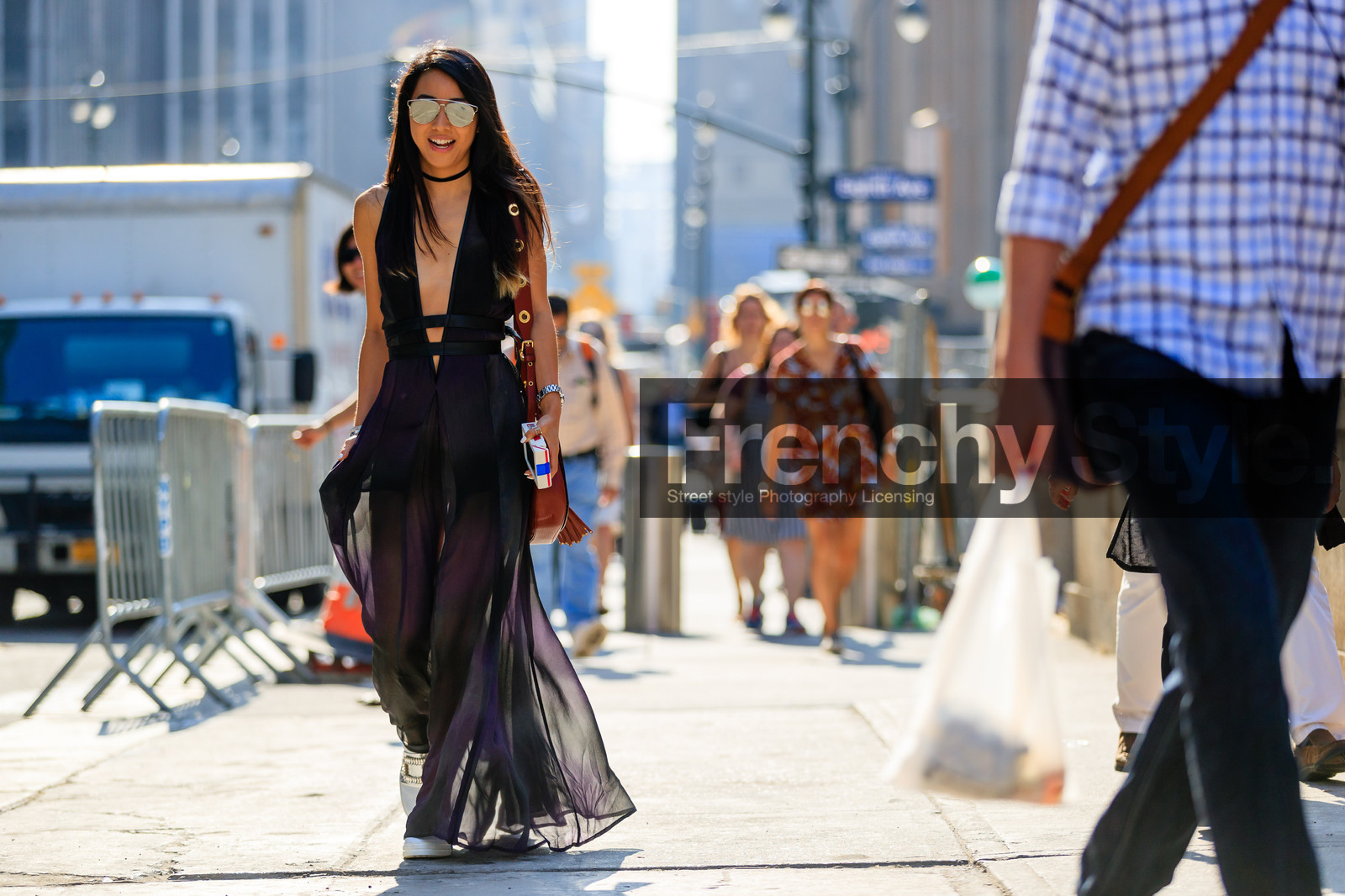 atmosphere details, black dress, choker, detail, dyed hair, fashion week, frenchystyle, FW, graphic dress, horizontal, iphone, jonathan paciullo, long dress, NEW YORK, NYFW, red bag, see through, SPRING SUMMER 2017, SS 17, street style, sunglasses, transparent, tule, woman, yuyu zhangzou