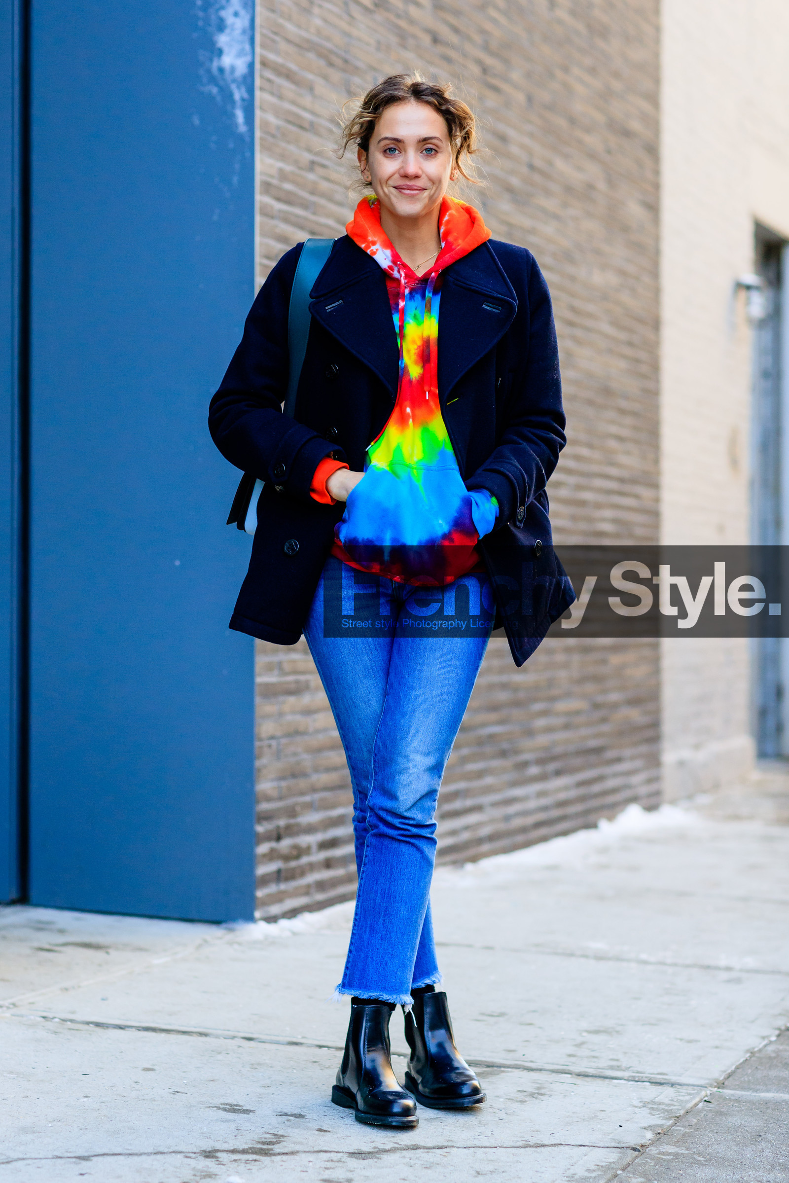 AUTUMN WINTER 2017-2018, AW 17-18, black boots, black coat, blue denim, caban, denim pants, FALL WINTER 2017-2018, fashion week, frenchystyle, full length, FW, FW 17-18, hoodie, jeans, jonathan paciullo, leather boots, multicolor sweater, NEW YORK, NYFW, street style, tie & die, trousers, vertical