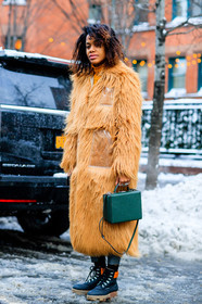 AUTUMN WINTER 2017-2018, AW 17-18, beige coat, beige fur, black boots, FALL WINTER 2017-2018, fashion week, frenchystyle, full length, Fur coat, FW, FW 17-18, green bag, jan-michael quammie, jonathan paciullo, leather bag, leather boots, NEW YORK, NYFW, street style, vertical