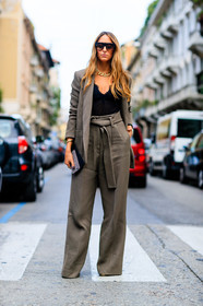 black top, blazer, brown jacket, brown pants, brown suit, chains, fashion week, frenchystyle, full length, FW, high waist, jonathan paciullo, MFW, MILAN, necklace, oversize, SPRING SUMMER 2017, SS 17, street style, sunglasses, trousers, vertical, wide pants