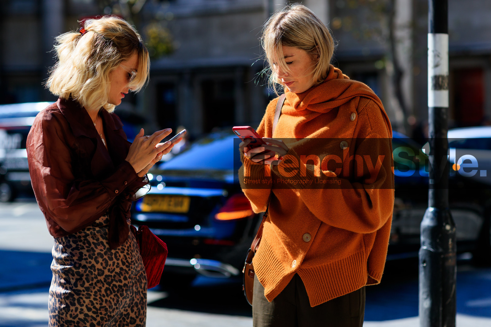 brown pants, camel bag, camille charriere, leather bag, loewe, orange sweater, trousers, adenorah, animal print, bordeaux, burgundy, graphic skirt, leopard, printed skirt, red shirt, sunglasses, fashion week, frenchystyle, FW, jonathan paciullo, street style, LFW, LONDON, SPRING SUMMER 2019, SS 19, atmosphere details, horizontal, detail