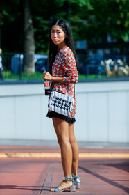 black and white bag, fashion week, frenchystyle, fringes, full length, FW, graphic bag, graphic dress, houndstooth pattern, jonathan paciullo, leather bag, leather shoes, MFW, MILAN, oksana on, printed dress, red dress, shiny shoes, silver shoes, SPRING SUMMER 2017, SS 17, street style, vertical