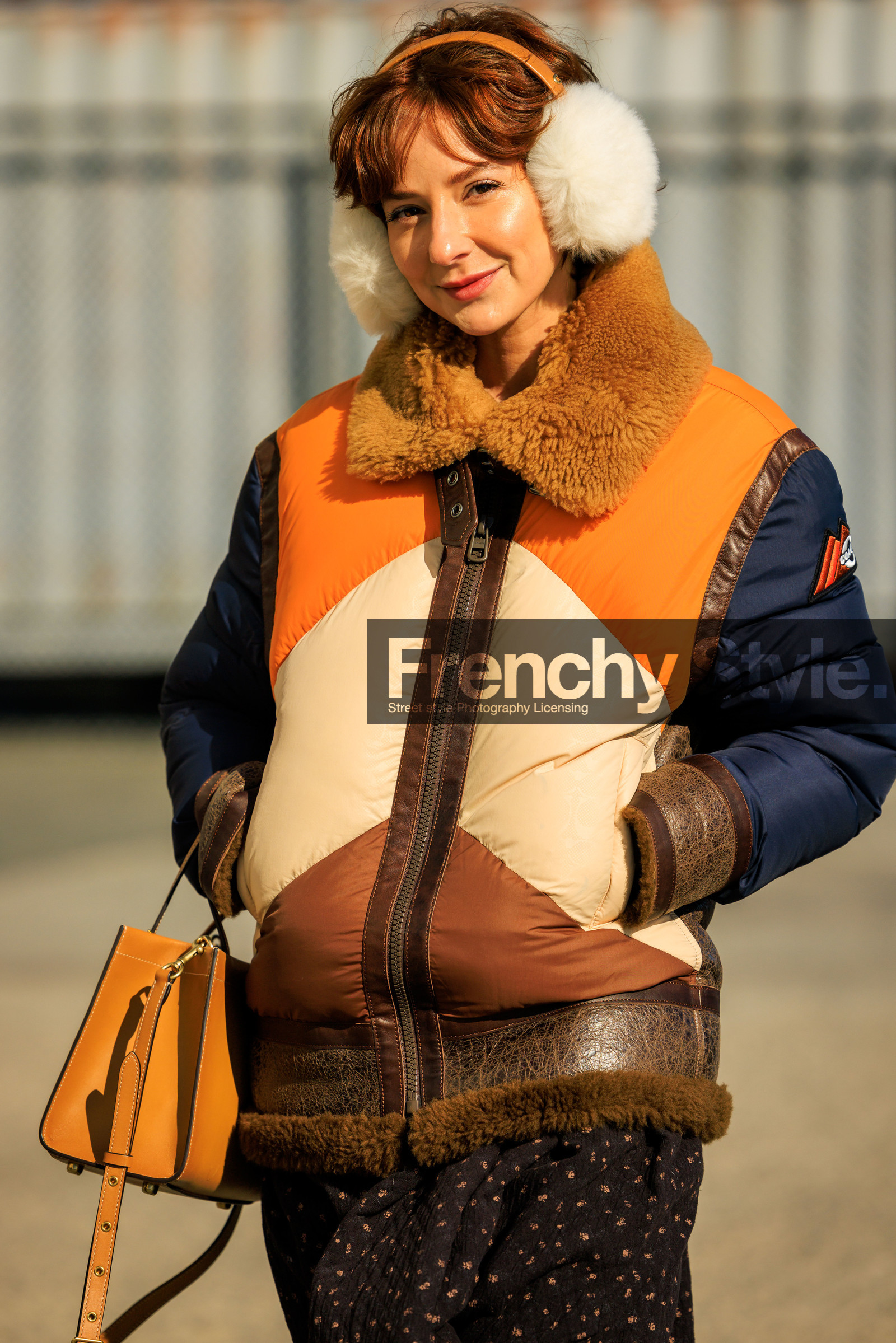 furry headphones, white headphones, puffy winter jacket, leather jacket, multicolor stripe jacket, orange handbag, details, close up, alyssa coscarelli, fashion week, frenchystyle, FW, jonathan paciullo, street style, NYFW, NEW YORK, AUTUMN WINTER 2022-2023, FALL WINTER 2022_2023, FW 22-23, vertical, atmosphere details
