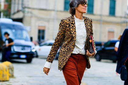 animal print, atmosphere details, blazer, brown bag, detail, fashion week, frenchystyle, FW, horizontal, jonathan paciullo, leather bag, leopard print, louis vuitton, MFW, MILAN, monogram, printed bag, printed jacket, red pants, SPRING SUMMER 2017, SS 17, street style, sunglasses, trousers, white sweater, white top