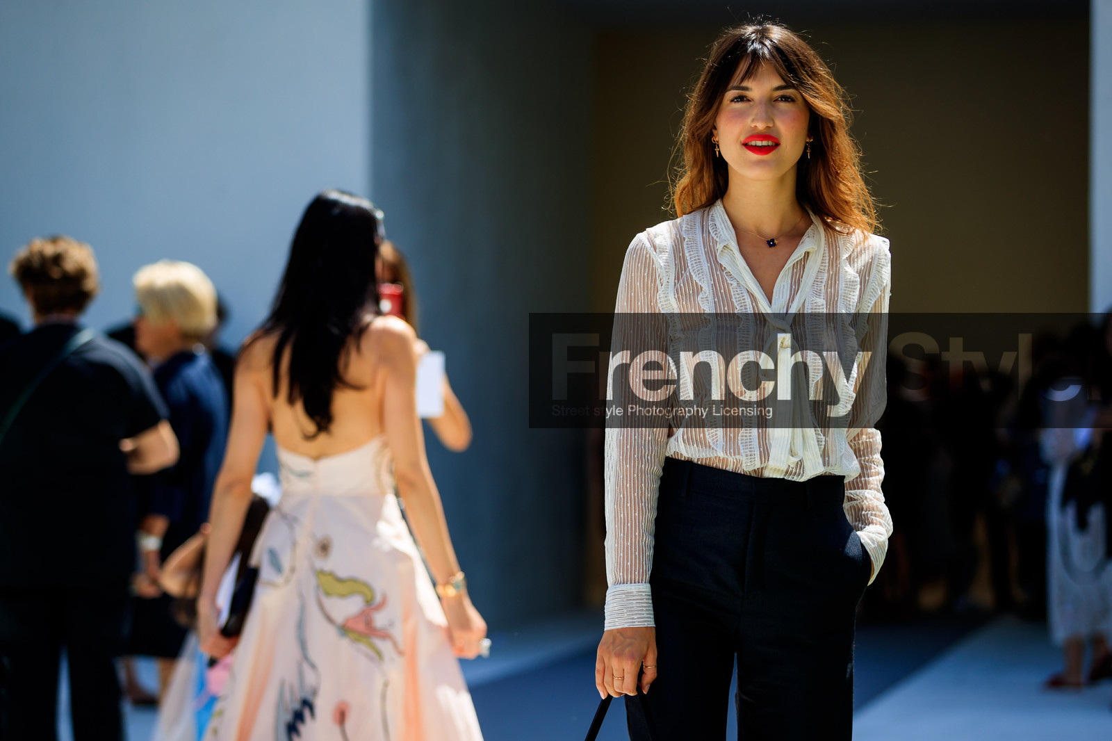 black pants, christian dior, lace, ruffles, see through, trousers, white shirt, fashion week, frenchystyle, FW, jonathan paciullo, street style, PFW, PARIS, horizontal, atmosphere details, detail, AUTUMN WINTER 2018-2019, FALL WINTER 2018-2019, FW 18-19, jeanne damas