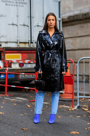alice & j.s, black bag, black jacket, blue boots, blue denim, denim pants, fashion week, frenchystyle, full length, FW, high heels, jeans, jonathan paciullo, leather bag, leather coat, leather shoes, PARIS, PFW, SPRING SUMMER 2018, SS 18, street style, trench coat, trousers, vertical