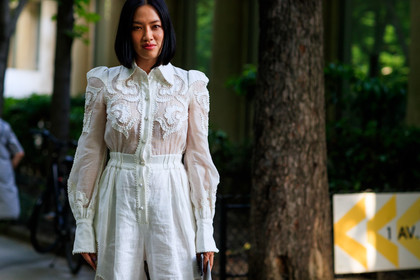 lace, trousers, white jumpsuit, fashion week, frenchystyle, FW, jonathan paciullo, street style, PFW, PARIS, horizontal, atmosphere details, detail, AUTUMN WINTER 2018-2019, FALL WINTER 2018-2019, FW 18-19, Tiffany Hsu