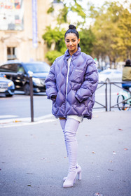 boots, coat, color, high boots, Lena Mahfouf, lila, lila boots, miu miu puffer, puffer, purple puffer, quilted coat, fashion week, frenchystyle, FW, jonathan paciullo, street style, PFW, PARIS, SPRING SUMMER 2022, SS 22, vertical, full length