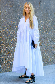 black shoes, holly estelle russell, Holly Russell, leather shoes, studs, white dress, fashion week, frenchystyle, FW, jonathan paciullo, street style, LFW, LONDON, SPRING SUMMER 2019, SS 19, vertical, full length
