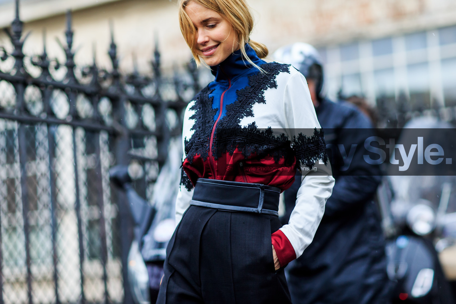 atmosphere details, AUTUMN WINTER 2016-2017, AW 16-17, black pants, detail, embroidered sweater, FALL WINTER 2016-2017, fashion week, frenchystyle, FW, FW 16-17, high waist, horizontal, jonathan paciullo, PARIS, pernille teisbaek, PFW, street style, trousers, white sweater