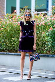 beige shoes, fashion week, fendi, frenchystyle, full length, FW, geometric, graphic bag, helena bordon, high heels, jonathan paciullo, leather bag, leather shoes, MFW, MILAN, pink shoes, printed bag, purple dress, ruffle, SPRING SUMMER 2017, SS 17, street style, sunglasses, velvet, vertical
