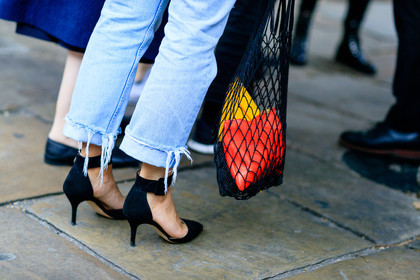 atmosphere details, black bag, black shoes, blue denim, denim pants, detail, fashion week, fishnet, frenchystyle, FW, high heels, horizontal, jeans, jonathan paciullo, leather bag, leather shoes, LFW, LONDON, red bag, SPRING SUMMER 2017, SS 17, street style, trousers, woman, yellow bag