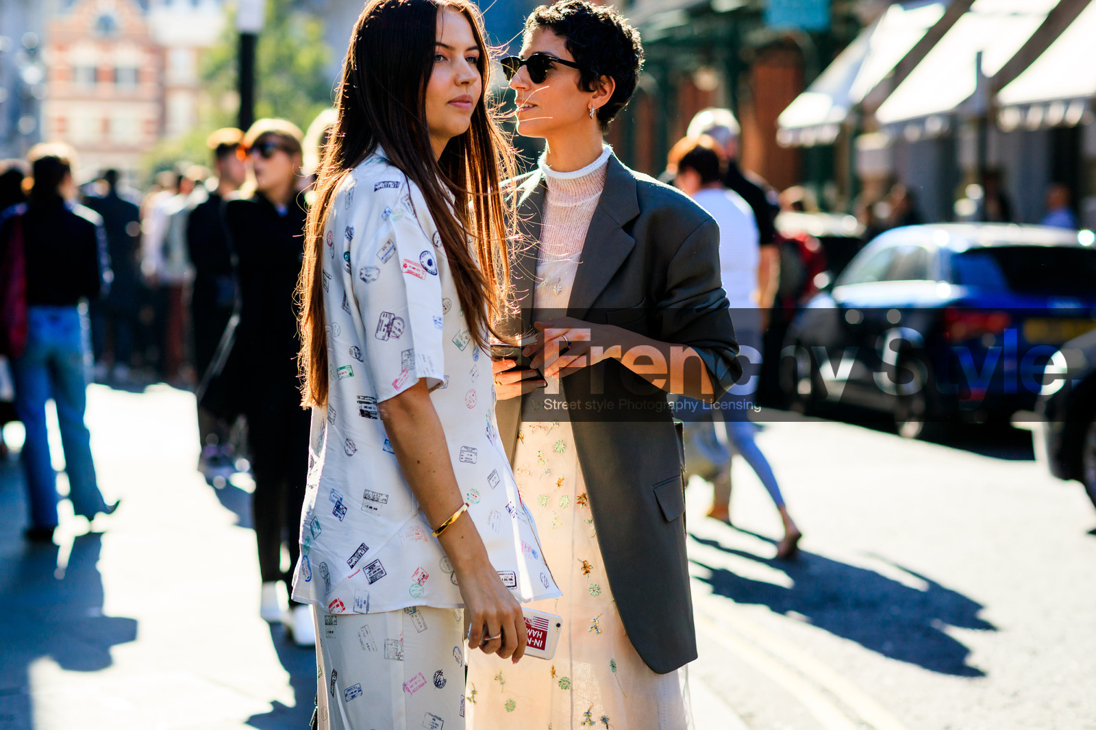 blazer, celenie laura fleur, embroidered dress, floral, flowers, graphic dress, graphic pants, graphic shirt, grey jacket, pajamas, printed dress, printed pants, printed shirt, sunglasses, tone on tone, total look white, trousers, white dress, white pants, white shirt, yasmin sewell, fashion week, frenchystyle, FW, jonathan paciullo, street style, LFW, LONDON, SPRING SUMMER 2019, SS 19, atmosphere details, horizontal, detail