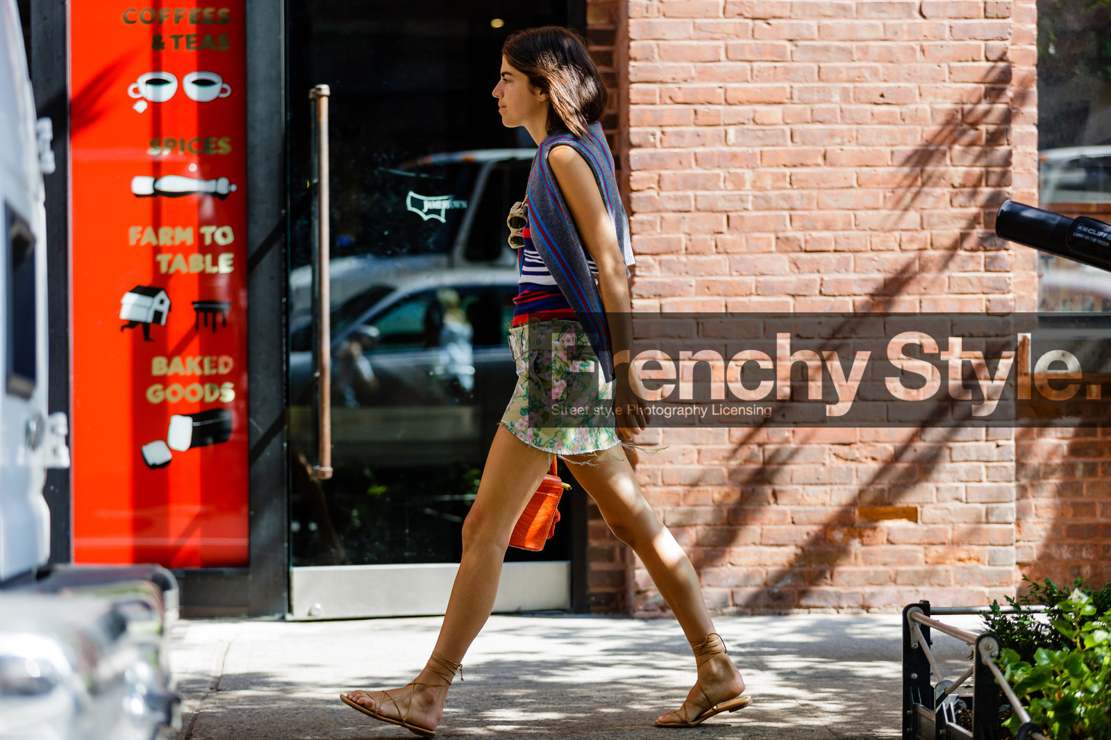 atmosphere details, brown sandals, fashion week, floral, flower, frenchystyle, full length, FW, green skirt, horizontal, jonathan paciullo, leandra medine, leather shoes, NEW YORK, nude sandals, NYFW, printed skirt, SPRING SUMMER 2017, SS 17, street style, striped sweater, woman