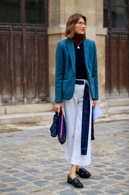 dark grey jacket, navy blue pullover, burgundy pullover, turtleneck pullover, navy blue scarf, silk scarf, scarf belt, black leather loafers, aviator glasses, fashion week, frenchystyle, FW, jonathan paciullo, street style, PFW, PARIS, SPRING SUMMER 2020, SS 20, horizontal, full length
