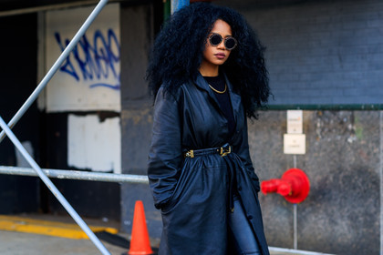black belt, black coat, black sweater, leather belt, leather coat, necklace, sunglasses, trousers, fashion week, frenchystyle, FW, jonathan paciullo, street style, NYFW, NEW YORK, AUTUMN WINTER 2018-2019, AW 18-19, FALL WINTER 2018-2019, FW 18-19, atmosphere details, horizontal, detail