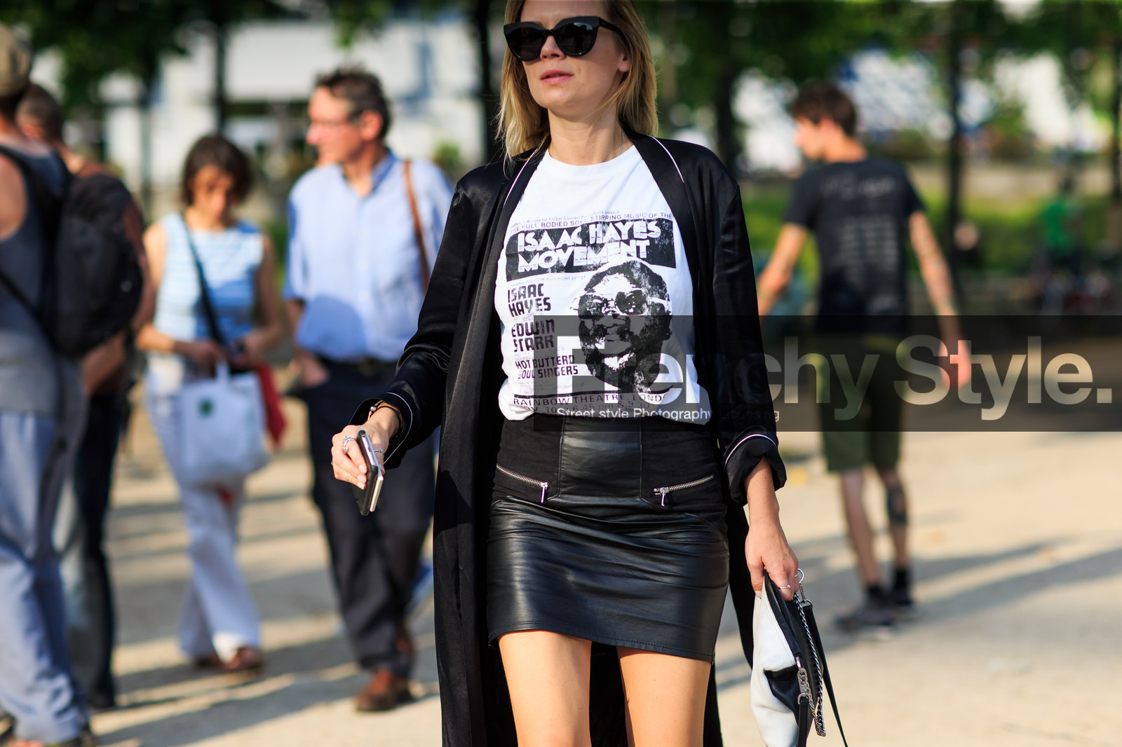 atmosphere details, black coat, black jacket, black skirt, detail, fashion week, frenchystyle, FW, horizontal, jonathan paciullo, leather skirt, MENSWEAR, PARIS, PFW, printed t shirt, SPRING SUMMER 2017, SS 17, street style, sunglasses, white t shirt