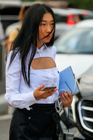 prada shirt, prada skirt, prada total look, white shirt, openwork dress, multi pocket skirt, black skirt, fashion week, frenchystyle, FW, jonathan paciullo, street style, MFW, MILAN, SPRING SUMMER 2020, SS 20