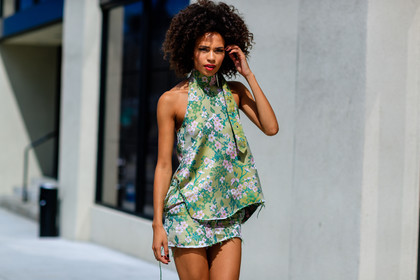 atmosphere details, detail, fashion week, floral, flower, frenchystyle, FW, green skirt, green top, horizontal, jonathan paciullo, NEW YORK, NYFW, printed skirt, printed top, SPRING SUMMER 2017, SS 17, street style, woman