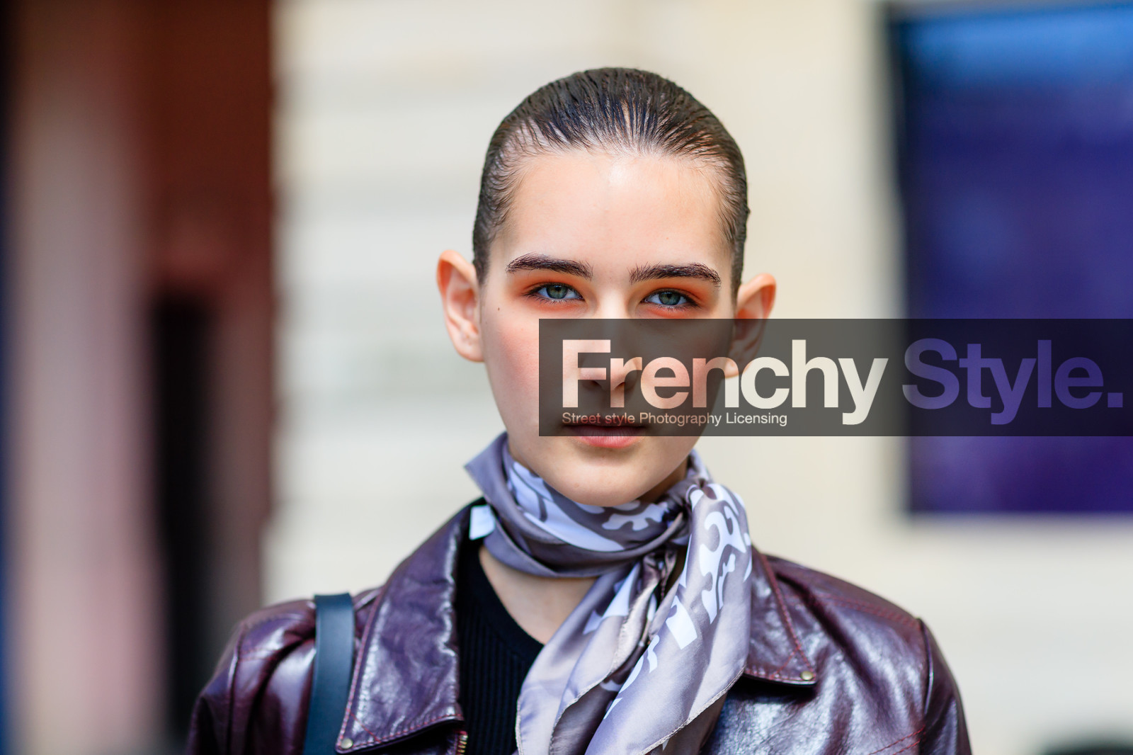 alexia bellini, atmosphere details, AUTUMN WINTER 2016-2017, AW 16-17, beige scarf, bordeaux, burgundy, detail, eyeshadow, FALL WINTER 2016-2017, fashion week, frenchystyle, FW, FW 16-17, HAUTE COUTURE, horizontal, jonathan paciullo, leather jacket, MENSWEAR, model, PARIS, PFW, portrait, printed scarf, pulled back hair, red jacket, skincare, street style, wet hair