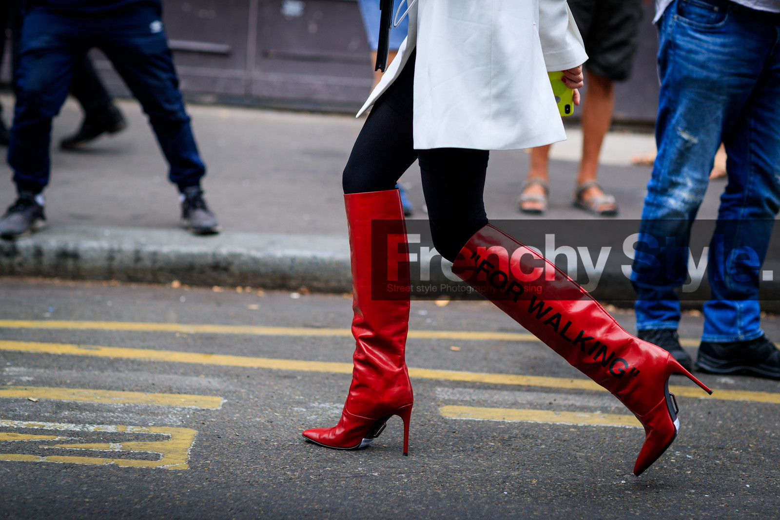 high boots, high heels, leather shoes, off white, red boots, tights, fashion week, frenchystyle, FW, jonathan paciullo, street style, PFW, PARIS, horizontal, atmosphere details, detail, AUTUMN WINTER 2018-2019, FALL WINTER 2018-2019, FW 18-19, caro daur