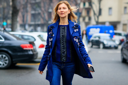 atmosphere details, AUTUMN WINTER 2017-2018, AW 17-18, blue coat, blue denim, blue sweater, detail, embroidered coat, embroideries, FALL WINTER 2017-2018, fashion week, floral, flowers, frenchystyle, FW, FW 17-18, graphic jacket, horizontal, jeans, jonathan paciullo, MFW, MILAN, printed jacket, street style, trousers