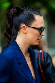 hair details, haircut, plaited hair, ponytail, ponytail, make up, make up details, nude make up, scale sunglasses, round shape sunglasses, close up detail, tatoo, tatoo detail, cara delevingne, fashion week, frenchystyle, FW, jonathan paciullo, street style, PFW, PARIS, AUTUMN WINTER 2021-2022, FALL WINTER 2021-2022, FW 21-22, vertical, atmosphere details, detail, model