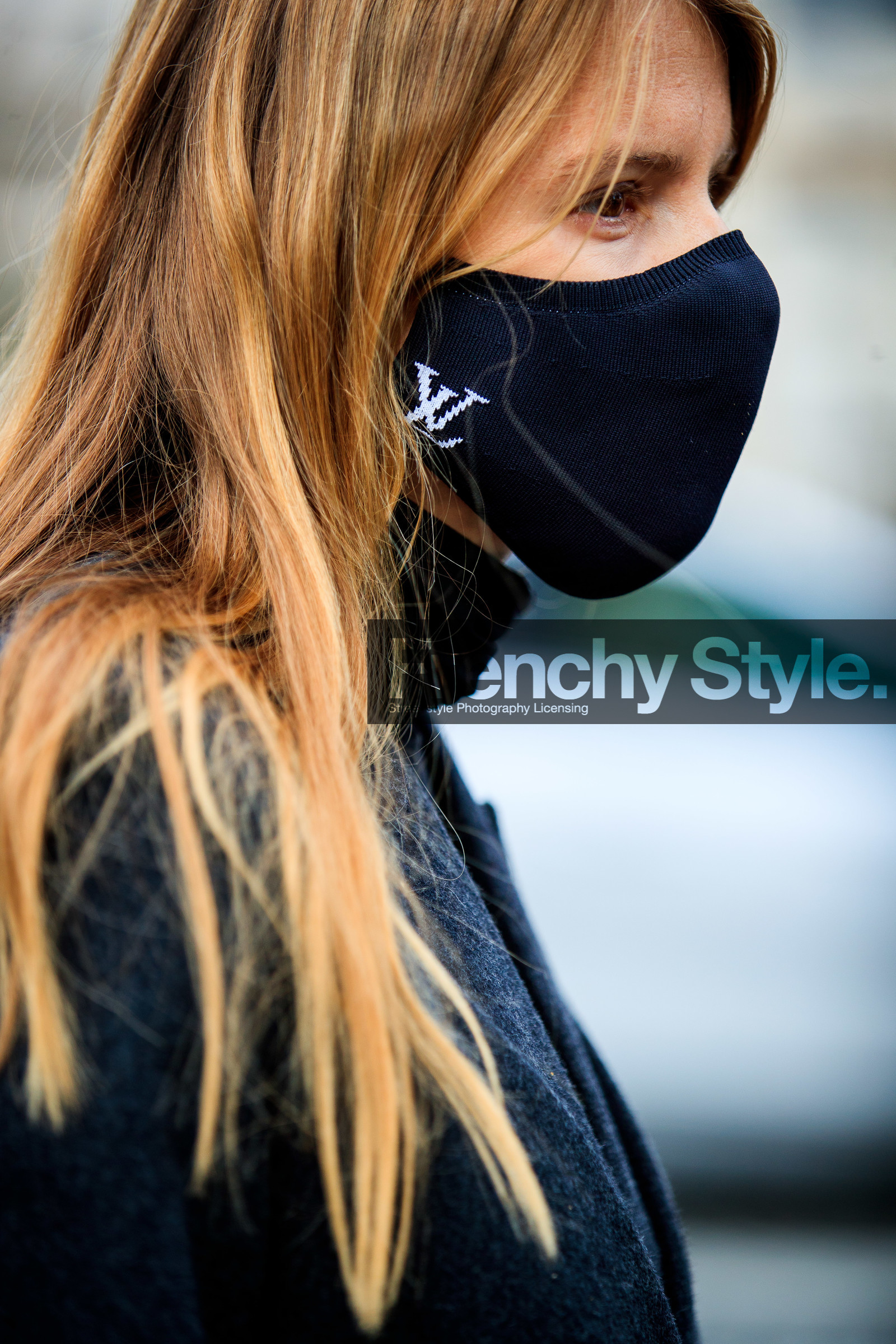 monica ainley, mask detail, close up detail, hair details, covid face mask, louis vuitton, monogramme, fashion week, frenchystyle, FW, jonathan paciullo, street style, PFW, PARIS, SPRING SUMMER 2021, SS 21, vertical, atmosphere details, detail