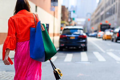 atmosphere details, back detail, black bag, blue bag, detail, fashion week, frenchystyle, FW, green bag, horizontal, jonathan paciullo, leather bag, NEW YORK, NYFW, pink dress, red jacket, SPRING SUMMER 2018, SS 18, street style, velvet