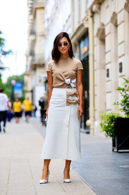 AUTUMN WINTER 2016-2017, AW 16-17, brown t shirt, brown top, christian dior, earrings, FALL WINTER 2016-2017, fashion week, frenchystyle, full length, FW, FW 16-17, HAUTE COUTURE, high heels, jonathan paciullo, leather shoes, MENSWEAR, nicole warne, PARIS, PFW, street style, sunglasses, vertical, white shoes, white skirt