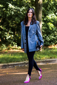 Astrid Boutrot, black jumpsuit, blazer, check, checked blazer, checked print, grey blazer, jumpsuit, street style, jonathan paciullo, FW, frenchystyle, fashion week, PFW, PARIS, SPRING SUMMER 2022, SS 22, vertical, full length