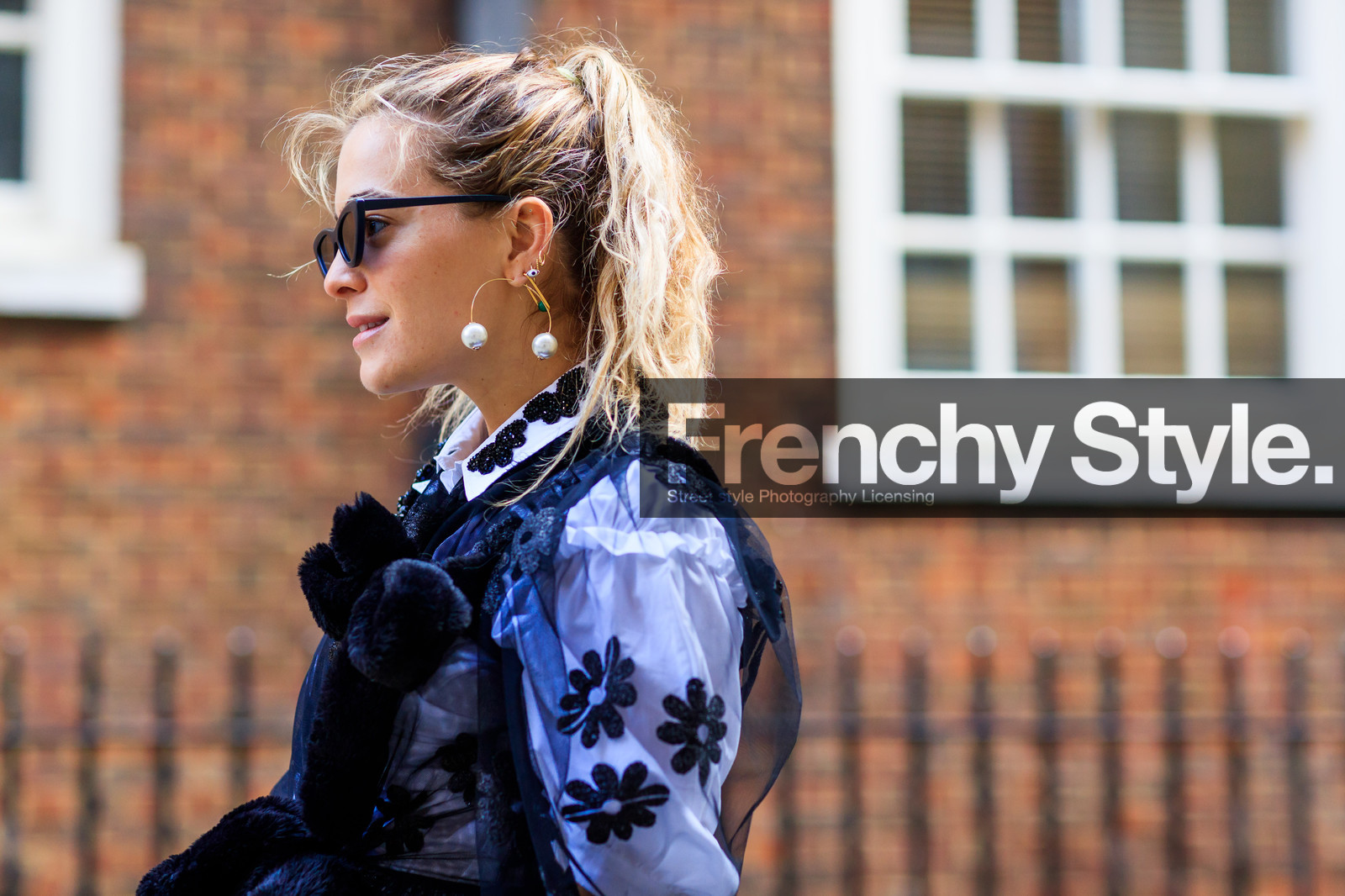 atmosphere details, black dress, chelsea leyland, detail, earrings, fashion week, flowers, frenchystyle, FW, horizontal, jonathan paciullo, LFW, LONDON, pearls, ponytail, see through, SPRING SUMMER 2018, SS 18, street style, white shirt