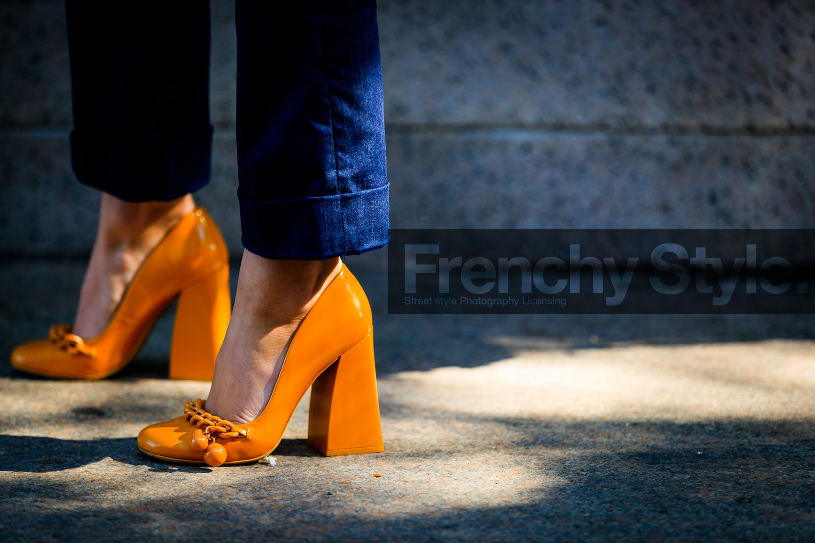 atmosphere details, blue pants, detail, fashion week, frenchystyle, FW, high heels, horizontal, jonathan paciullo, leather shoes, NEW YORK, NYFW, orange shoes, SPRING SUMMER 2018, SS 18, street style, trousers, yellow shoes