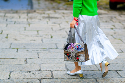 atmosphere details, detail, embroidered bag, fashion week, fluo, frenchystyle, FW, green sweater, gucci, horizontal, jonathan paciullo, leather bag, leather shoes, MFW, MILAN, multicolor bag, pleated skirt, printed bag, shiny shoes, shiny skirt, silver shoes, silver skirt, SPRING SUMMER 2017, SS 17, street style