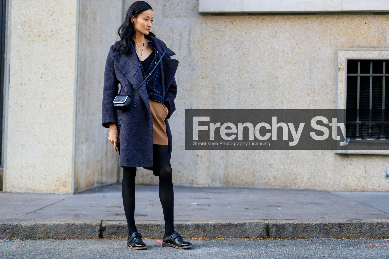 atmosphere details, AUTUMN WINTER 2017-2018, AW 17-18, black bag, black coat, black loafers, black shoes, blue denim, brown skirt, denim jacket, FALL WINTER 2017-2018, fashion week, frenchystyle, full length, FW, FW 17-18, horizontal, jonathan paciullo, leather bag, leather shoes, mini bag, model, PARIS, PFW, street style