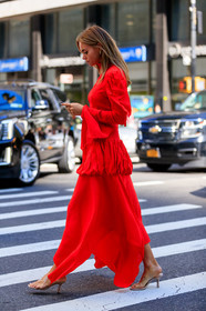 high heels, leather shoes, red belt, red dress, transparent shoes, fashion week, frenchystyle, FW, jonathan paciullo, street style, NEW YORK, NYFW, SPRING SUMMER 2020, SS 20, vertical, full length