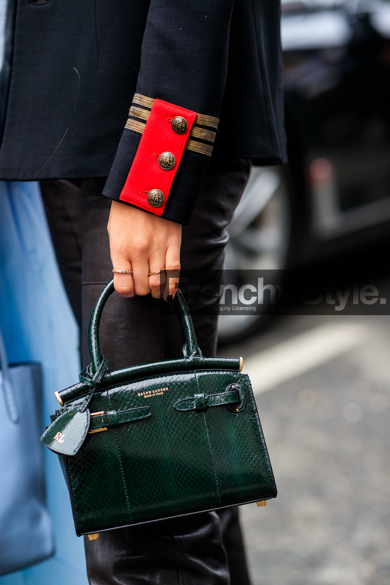 black jacket, black pants, green bag, leather bag, leather pants, ralph lauren, trousers, xenia adonts, frenchystyle, jonathan paciullo, street style, NYFW, NEW YORK, AUTUMN WINTER 2019-2020, AW 19-20, FALL WINTER 2019-2020, FW 19-20, fashion week, FW, vertical, atmosphere details, detail