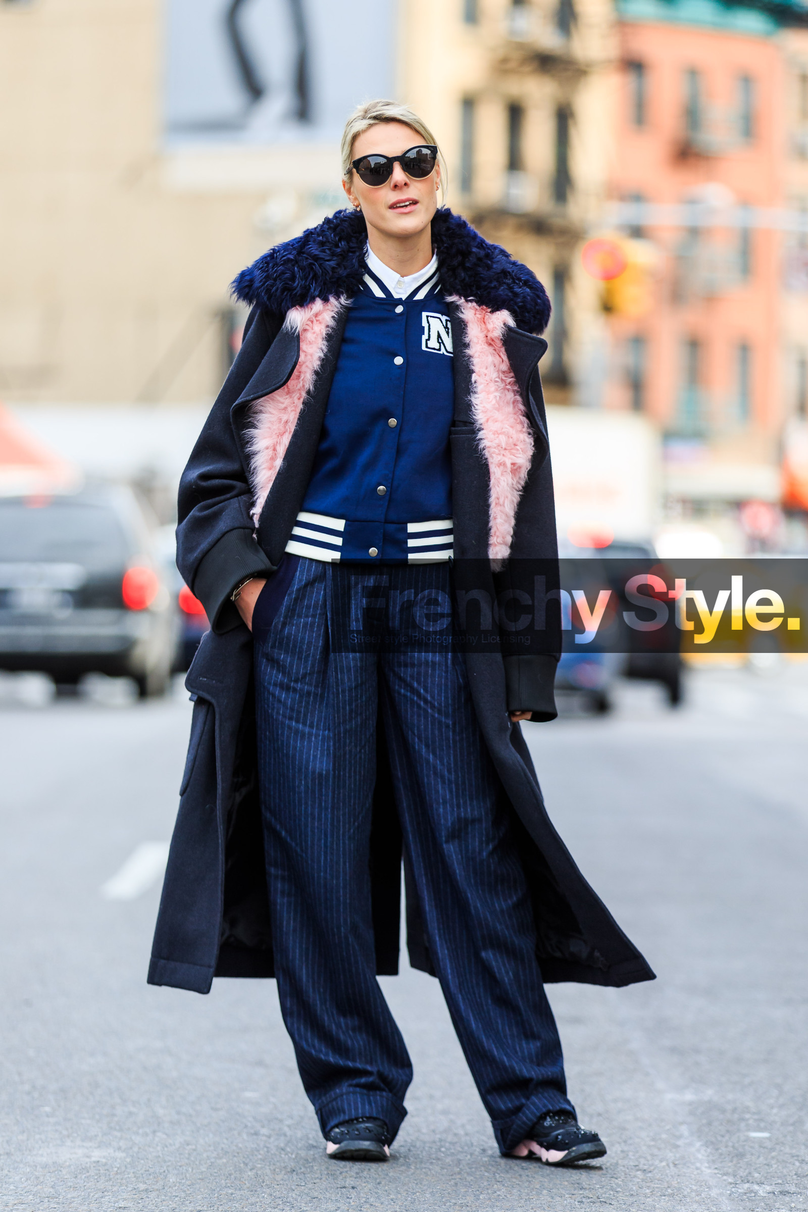AUTUMN WINTER 2016-2017, AW 16-17, black coat, black sneakers, blue fur, blue pants, FALL WINTER 2016-2017, fashion week, frenchystyle, full length, fur collar, FW, FW 16-17, jonathan paciullo, long coat, navy jacket, NEW YORK, NYFW, pink fur, sofie valkiers, street style, sunglasses, teddy jacket, trousers, vertical, wide pants, woman