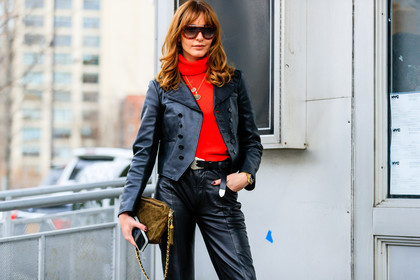 atmosphere details, AUTUMN WINTER 2017-2018, AW 17-18, black belt, black jacket, black pants, brown bag, chanel bag, detail, ece sukan, FALL WINTER 2017-2018, fashion week, frenchystyle, FW, FW 17-18, horizontal, jonathan paciullo, leather bag, leather belt, leather jacket, leather pants, NEW YORK, NYFW, red sweater, street style, suede bag, sunglasses, trousers, turtleneck sweater