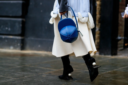 yasmin sewell, black boots, black suede boots, blue leather bag, cropped jacket, dark grey jacket, drape shirt, geometrical heel, j w anderson bag, knot details, lace shirt, light blue shirt, long shirt, mid long skirt, sheer shirt, silk skirt, white skirt, fashion week, frenchystyle, FW, jonathan paciullo, street style, atmosphere details, horizontal, detail