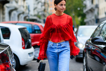 atmosphere details, black bag, blue denim, denim pants, detail, earrings, fashion week, frenchystyle, FW, horizontal, jeans, jonathan paciullo, leather bag, marco de vincenzo, MFW, MILAN, red shirt, SPRING SUMMER 2017, SS 17, street style, trousers, velvet, zina charkoplia