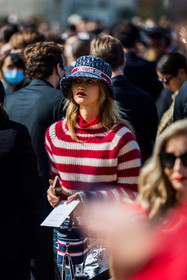 bag, bob, Chloé Lecareux, dior bag, dior logo, knitwear, logo print, navy bag, navy bob, printed bob, red knitwear, red turtleneck, silver skirt, skirt, striped turtleneck, stripes knitwear, turlteneck, street style, jonathan paciullo, FW, frenchystyle, fashion week, PFW, PARIS, SPRING SUMMER 2022, SS 22, vertical, atmosphere details
