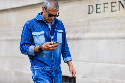 atmosphere details, blue bandana, blue denim, denim jumpsuit, denim overall, detail, fashion week, frenchystyle, FW, horizontal, jonathan paciullo, MENSWEAR, PARIS, patchwork, PFW, SPRING SUMMER 2017, SS 17, street style, sunglasses
