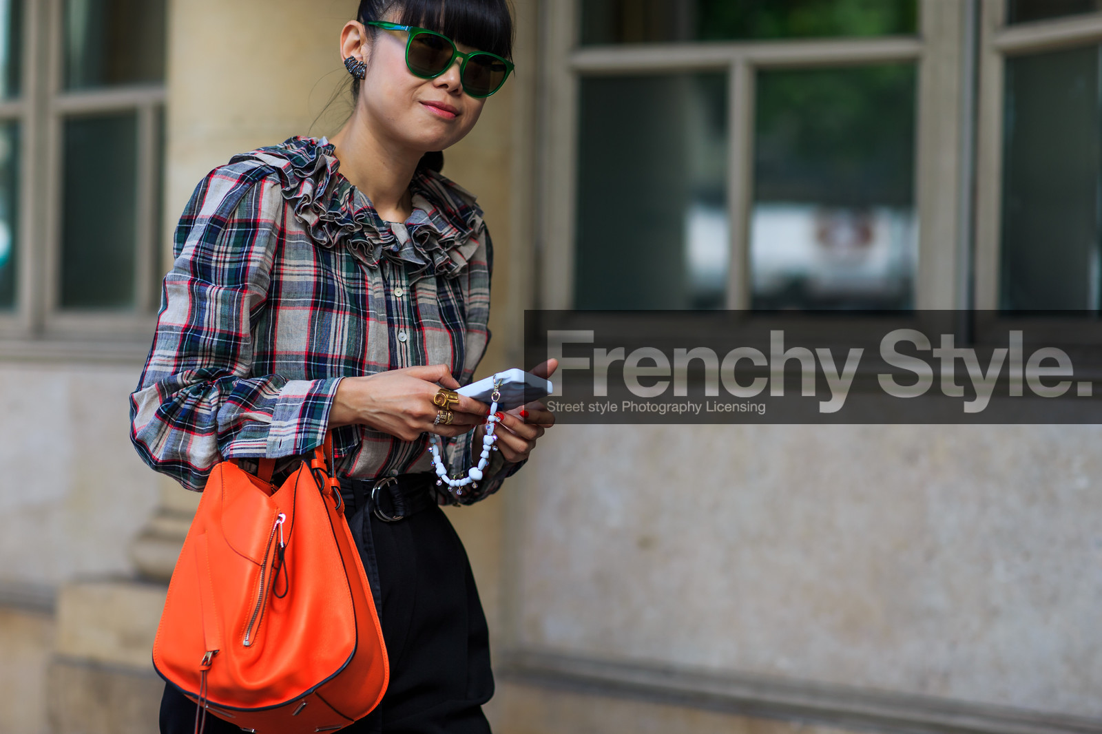atmosphere details, black pants, check shirt, detail, fashion week, frenchystyle, FW, high waist, horizontal, jonathan paciullo, leaf greener, leather bag, MENSWEAR, orange bag, PARIS, PFW, plaid, SPRING SUMMER 2017, SS 17, street style, sunglasses, trousers